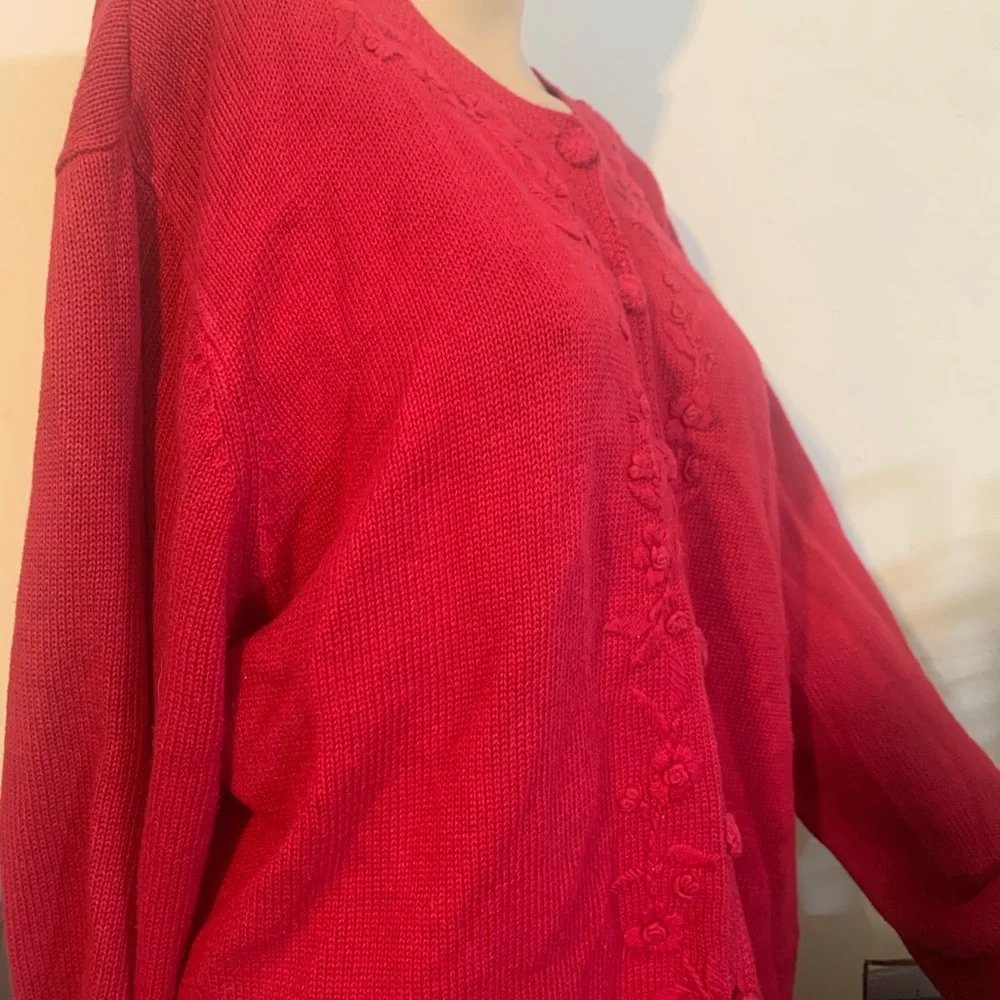 LG. Croft n Barrow Cardigan Sweater-Embroidered,Covered Buttons,Warm,Hi-Quality - Picture 7 of 7
